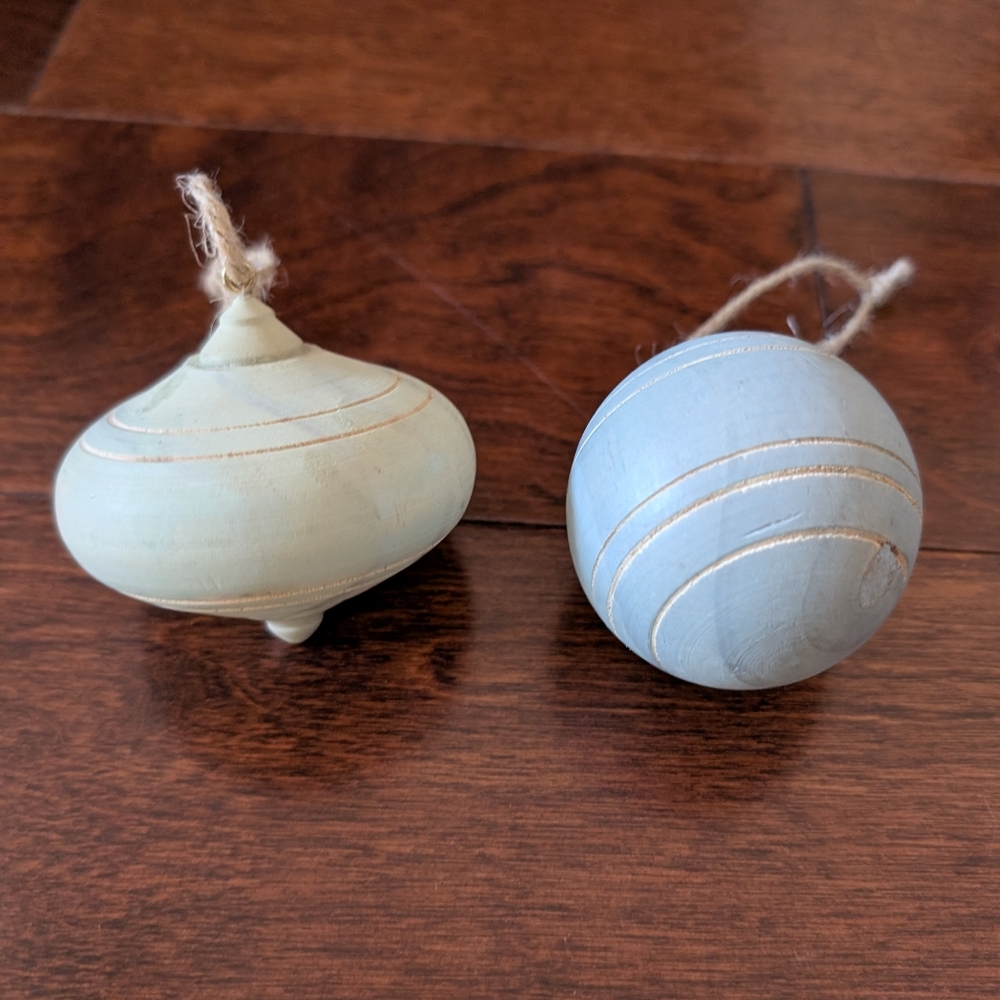 Elegant Blue and Green Wooden Holiday Ornaments
